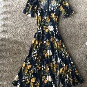 Reformation Floral Maxi Dress - Navy and Yellow